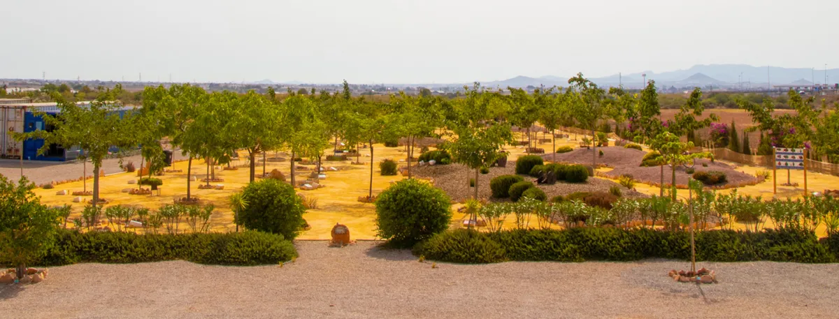 Jardín y zona verde del Cementerio de Mascotas Elisia en Pozo los Palos, Murcia