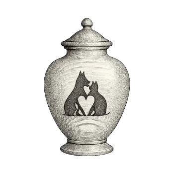 Urna funeraria para mascotas con grabado de perro y gato con corazón en Almascotas Granollers